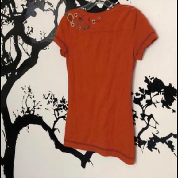 JWLA Johnny Was Hand Embroidered Shirt Deep Orange Small - Picture 3 of 4